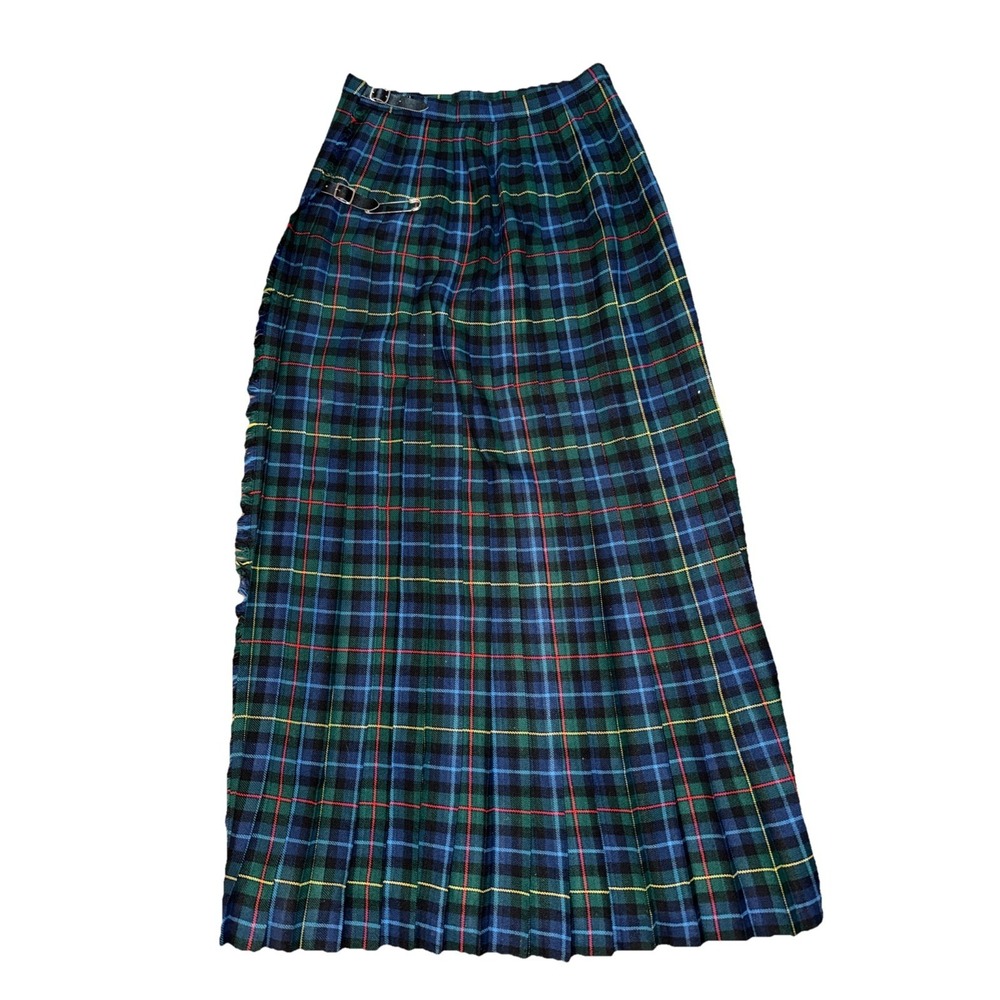 Moffat Weavers Plaid Kilt Style Maxi Skirt 16 28-30" Waist 41" Long Pleated